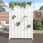 Casaphoria Metal Privacy Screen Outdoor, 72" H x 47" W Freestanding Decorative Privacy Screen for Patio Deck Balcony Garden with Stable Base, White-Brick