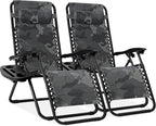 Best Choice Products Set of 2 Adjustable Steel Mesh Zero Gravity Lounge Chair Recliners w/Pillows and Cup Holder Trays - Camoflage