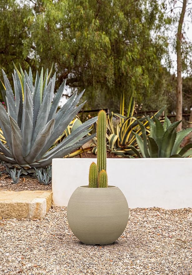 Veradek Strata Series Sphere Round Planter for Patio & Backyard | Durable Plastic-Stone Material | Modern Décor for Tall Trees and Plants