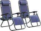Homall Zero Gravity Chair Patio Folding Lawn Outdoor Lounge Gravity Camp Reclining Lounge Chair with Cup Holder Pillows for Poolside Backyard and Beach Set of 2 (Blue)