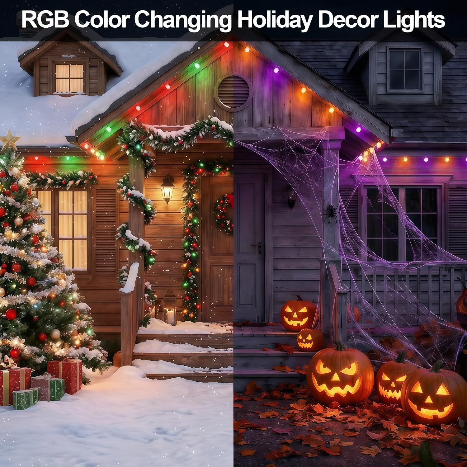 100FT Smart Permanent Outdoor Lights Eaves String | IP67 waterproof, APP & remote control, LED roofline lighting for Christmas and daily decor