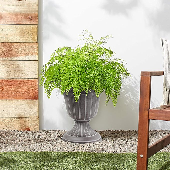 Arcadia Garden Products PL00CW Classic Traditional Plastic Urn Planter Indoor/Outdoor, 16" x 18", White Wash