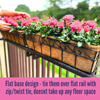 LaLaGreen Large Window Flower Boxes - 2 Pack, 24 Inch Balcony Planter, Deck Railing Planters with Coco Liners Outdoor Wall Pot Plant Holder, Black Metal Horse Trough Fence Patio Porch Over Rail Decor