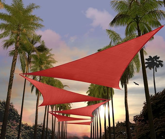 Amgo Custom Size 23' x 23' x 23' Red Triangle Sun Shade Sail UPF50+ AGTAPRT12, Order to Make Canopy Awning, 95% UV Blockage, Water & Air Permeable, Commercial Standard (We Customize)