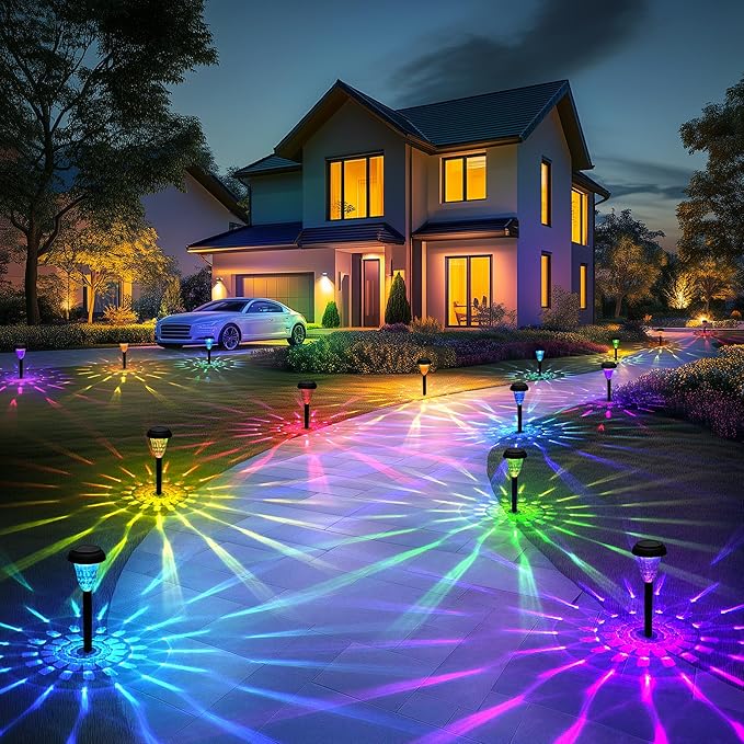Solar Pathway Lights Outdoor Waterproof 12 Pack Color Changing Garden Light for Yard Patio Driveway Walkway Lawn Landscape Lighting for Outdoor Decor