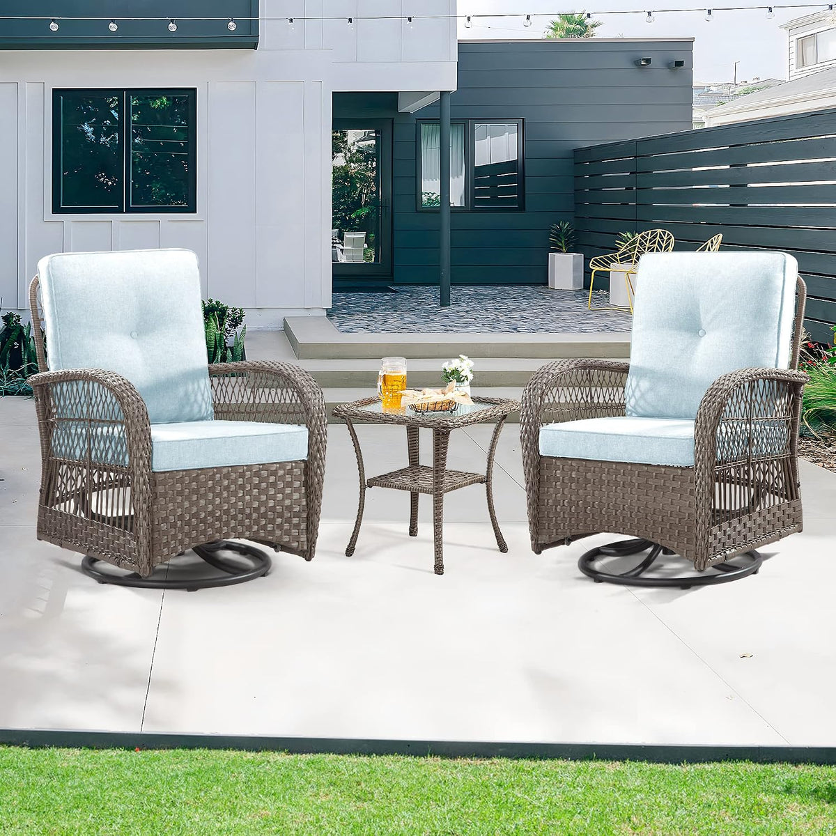 bistro set 3 piece outdoor patio furniture, wicker, main product view
