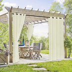 RYB HOME 2 Panels Outdoor Curtains for Patio - Linen Look Semi-Sheer Curtains for Patio Waterproof, Indoor Outdoor Drapes for Gazebo Pergola Balcony Pool Spa, Wide 54 x Long 84, Light Beige