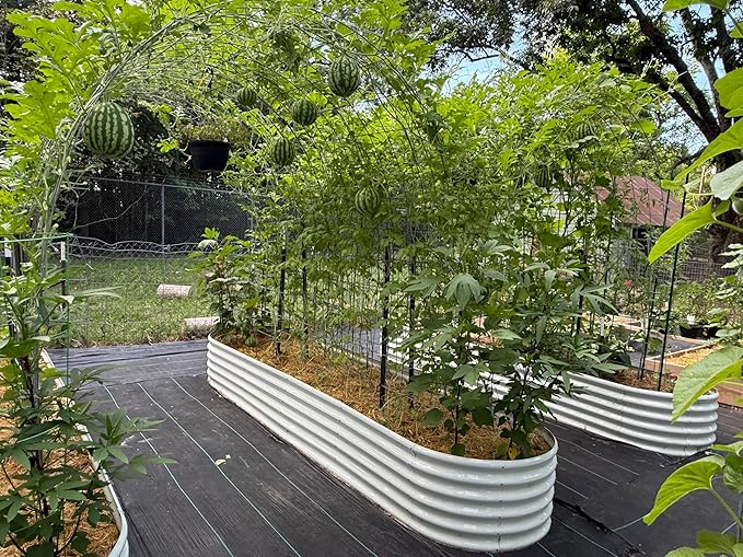 A ANLEOLIFE Set of 14, 18 Inch Tall Raised Garden Beds Kit, Heart-Shaped, Large Oval & Round Metal Planters – Ideal for Backyard Vegetables Flowers Herbs, Antique White