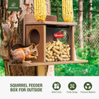 Kingsyard Squirrel Feeder Box for Outside, Recycled Plastic Squirrel Feeder Box with Corn Cob Holders, Easy to Refill & Clean, Weather-Proof (Brown) | Recycled Plastic, Corn Cob Holders, Extended Side Platform, Easy to Refill & Clean, Weatherproof Roof