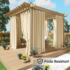 NICETOWN Fade Resistant Outdoor Curtains 2 Panels, Lightfastness Grade 4 Longlasting Waterproof Sun Blocking Thermal Insulated Draperies for Patio, Gazebo, Biscotti Beige, W52 x L96 Inch per Panel