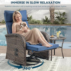 Zero Gravity Patio Swivel Rocking Recliner Chairs Set of 2 - Wicker Outdoor Lounge Chair with Adjustable Backrest & Footrest, All Weather Reclining Rocker Chairs with Thick Cushion for Pool Deck Blue