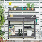 Yaheetech Outdoor Potting Bench Table Potters Benches Garden Workstation for Horticulture with Drawer/Adjustable Shelf Rack/Removable Sink/Hooks/Pads, Gray