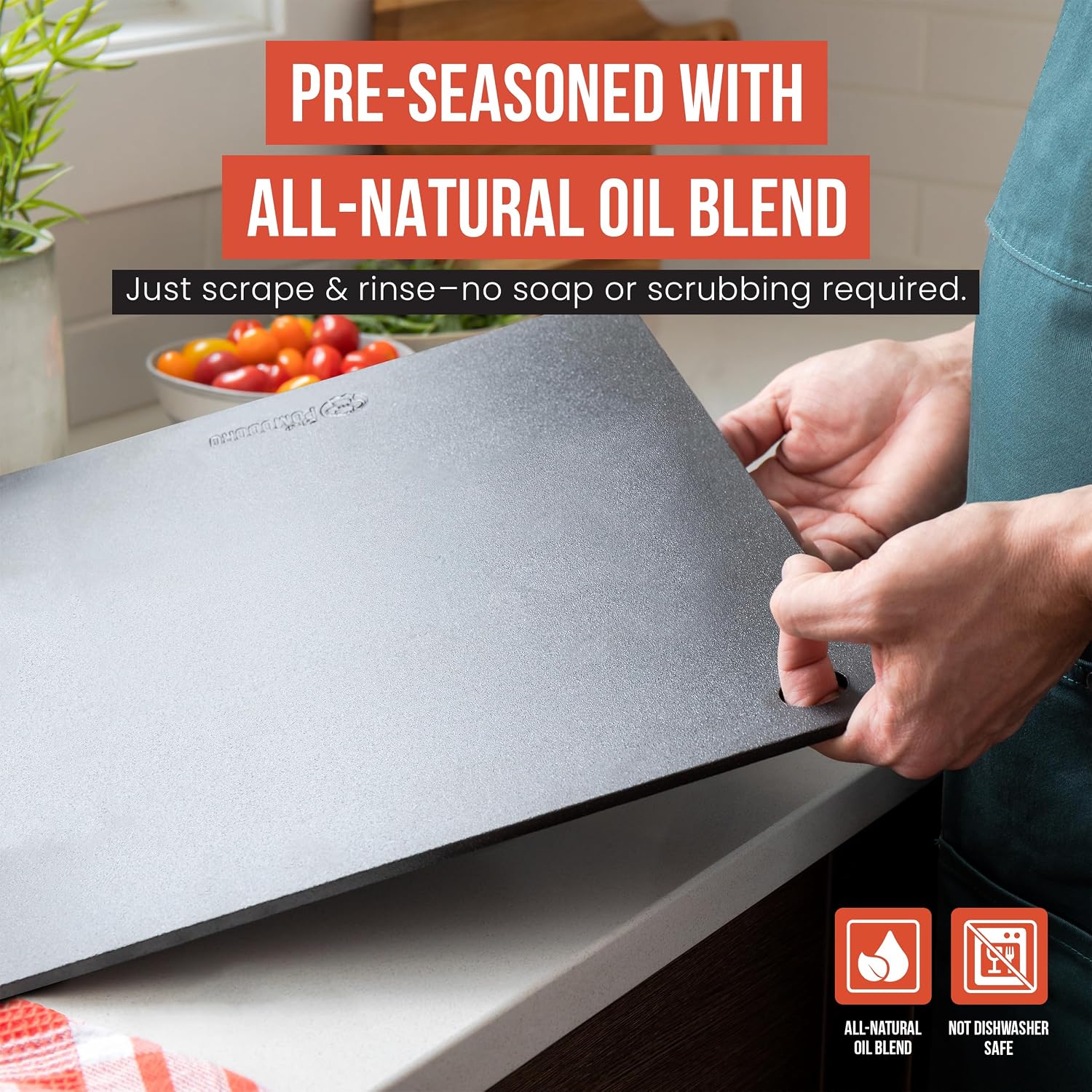 Chef Pomodoro Pizza Steel for Oven 16"x16", 1/4" Thick, With Lifting Holes | Baking Steel For Oven Doubles As Baking Stone Or Grill Use; Produces Crispy Crust, Restaurant-style Pizza And Sourdough Bread