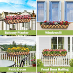 30 Inch Window Deck with Coco Liner Set of 4, 30" Window Boxes Horse Trough with Coconut Coir Liner, Metal Hanging Flower Planter Basket Deck Railing Planter Boxes for Outdoor Indoor Lawn