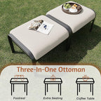 HOMREST Metal Outdoor Ottoman, 2-Piece Aluminum Footstool w/Removable Cushion, Multipurpose Footrest Stool Additional Seating, Set of 2 Outdoor Ottomans for Patio Deck (Beige)