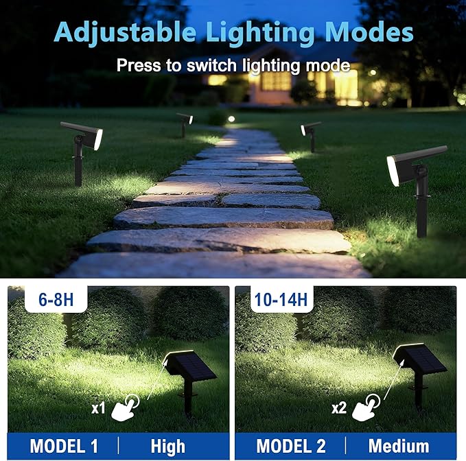 Solar Spot Lights Outdoor Waterproof IP65,4 Pack,Cool Light,2 Lighting Modes Selectable, Solar Powered Yard Garden Solar Spot Lights for Outside Landscape Auto On/Off