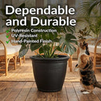 Sunnydaze 20-Inch Anjelica Large Plastic Pot for Plants - Outdoor Double-Walled Large Plastic Planter with Drillable Drainage Holes - Matte Black - 2pk