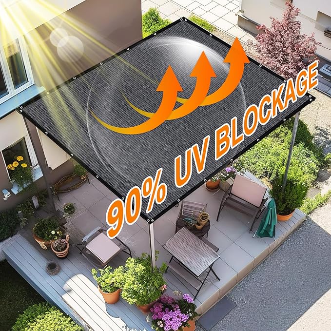 Artpuch 90% Sun Shade Cloth, 12 x 12 FT Pergola Shade Cover Canopy with Grommets, Sun Screen Fabric Tarp for Patio, Outdoor, Garden, Backyard, Dark Grey