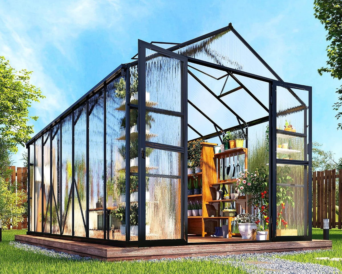 amerlife 7.5x16x7.5 ft walk-in polycarbonate greenhouse for outdoors, main product view