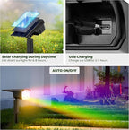 Kingsyard Solar Color Changing Lights 8 Colors, USB & Solar Powered Solar Lights Outdoor Waterproof IP68, Multicolor RGB Outdoor Lights for Garden Yard Landscape Decor, 4 Pack