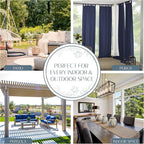 Elrene Home Fashions Matine Weatherproof Tab-Top Indoor/Outdoor Solid Color Curtain Panel for Porch, Pergola, Patio, Deck, 52”W x 95”L, Blue