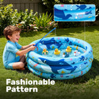 Sloosh Inflatable Kiddie Pool, 34"x10" Blow Up Kid Swimming Pool, 3 Rings Blue Baby Pool for Toddler, Play Pit for Dog with Ocean Whale Pattern for Summer Water Party Backyard Garden(Whale)