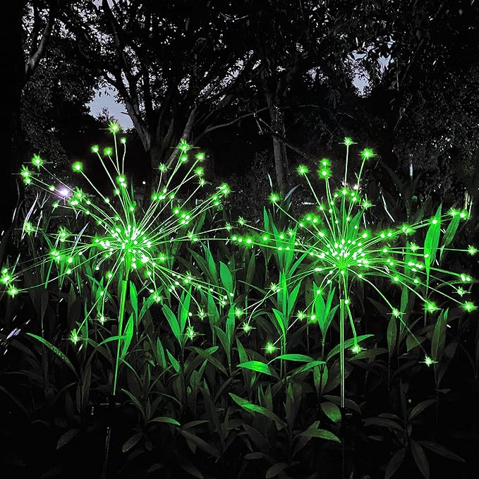JJGoo Solar Firework Lights, 2 Pack 120 LEDs 2 Lighting Modes Solar Garden Lights Outdoor Waterproof for Yard Patio Walkway Pathway Party Wedding Christmas Decorative - Green