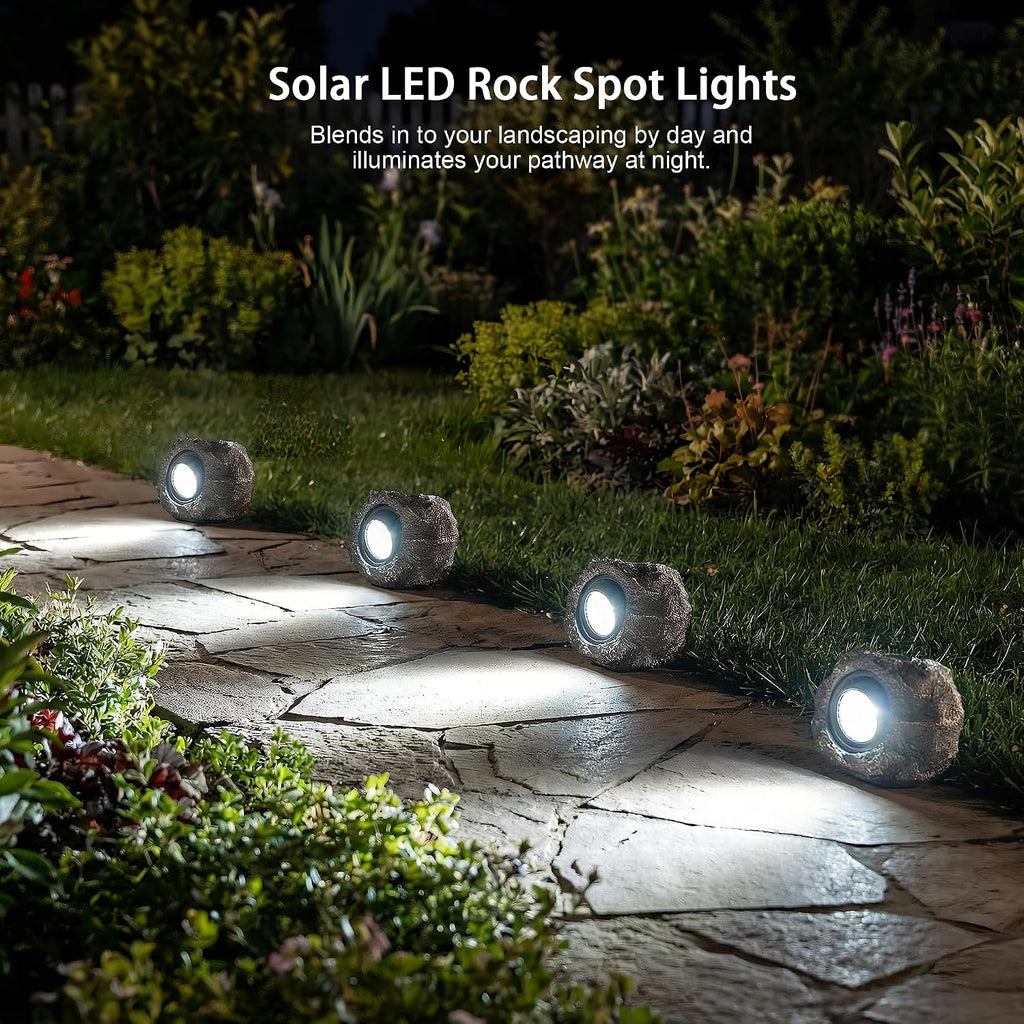 solar rock lights outdoor – 2 pack waterproof, close-up detail