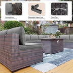 Kullavik 10 Pieces Outdoor Patio Furniture Set with 43" 55000BTU Gas Propane Fire Pit Table PE Wicker Rattan Sectional Sofa Patio Conversation Sets,Grey