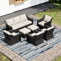 Joyside Wicker Patio Furniture Sets, 7 Pieces Upgraded Large Size Outdoor Furniture with 4 Swivel Rocking Patio Chairs, 3-Seat Sofa, Outdoor Ottoman, Thick Cushions, Wide Armrest, Beige
