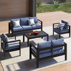 Kiss the Water Outdoor Couch Aluminum Patio Furniture Sofa, 3 Seat All-Weather Metal Patio Couch with 5" Thick and Soft Cushion and Wide Arm, Outdoor Sofa for Balcony, Porch