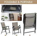 Yaheetech Patio Dining Chairs Set of 2, Portable Dining Chairs with Armrests for Camping, Lawn and Beach, Folding Patio Chairs 2-Pack of Metal Frame, Brown