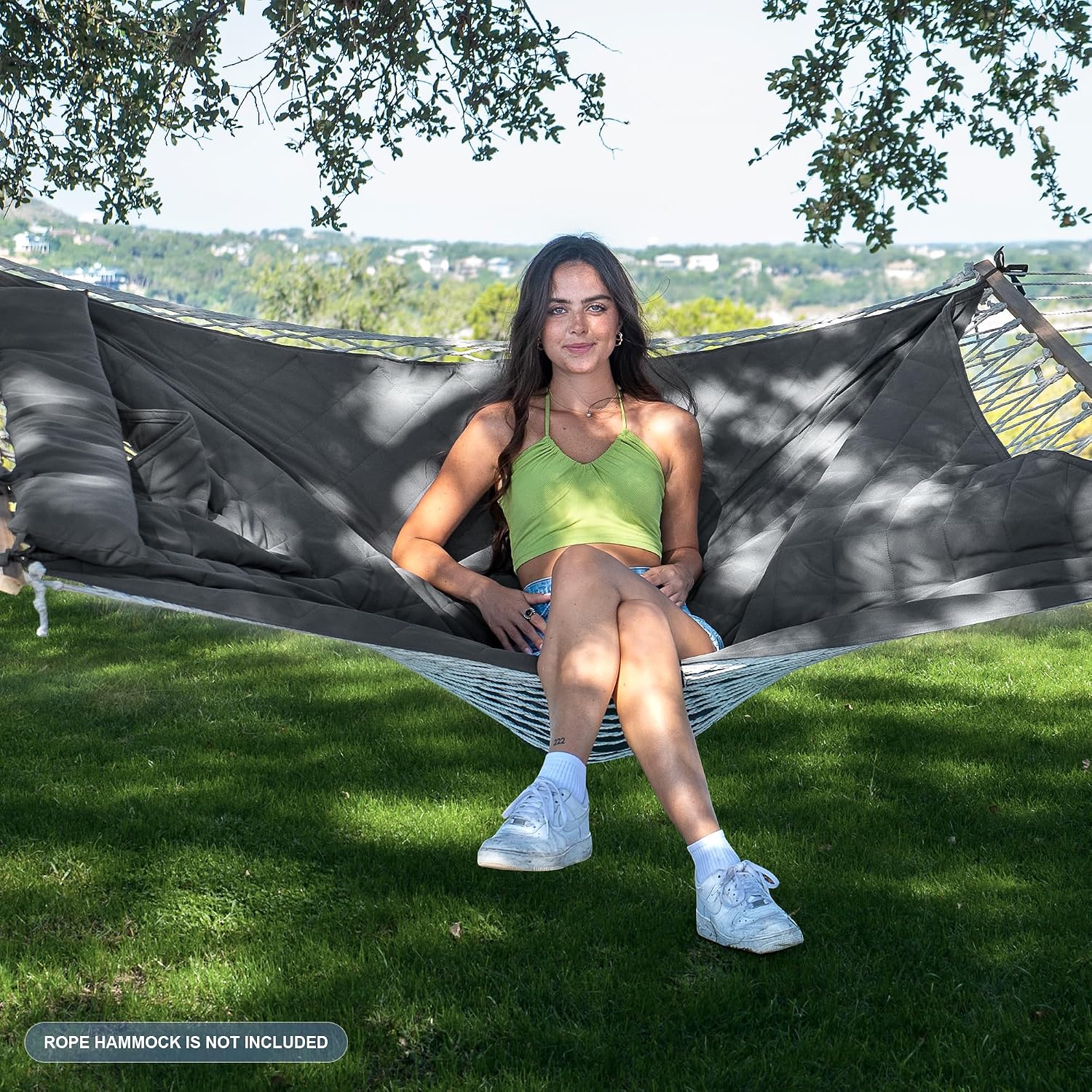 ANOW Portable Hammock Pad with Pillow, Replacement Hammock Pad, Grey | Heavy Duty Polyester Hammock Pad and Pillow Set, 2 Person Hammock Pad 76.8"x55" for Rope Hammock, Indoor Outdoor Use