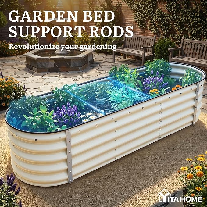YITAHOME 17" Tall 6 in 1 Large Raised Garden Bed Kit, 6.5x2x1.4ft Galvanized Metal Planter Box with Gloves & Safety Rubber, Outdoor Above Ground Planters for Plants Vegetables Flowers, Cream Yellow