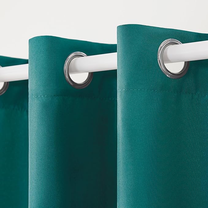TOWN & COUNTRY BASICS Cabana Solid Heavyweight Indoor Outdoor Curtains, Light Filtering Opacity with Grommet Top, Water Repellent, 2-Pack Set, 54"x120", Dark Teal