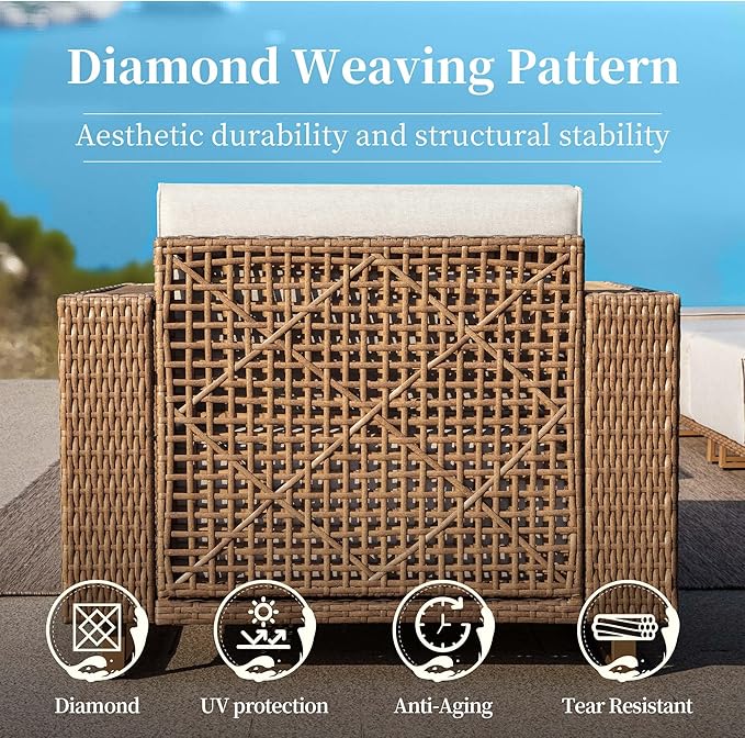 2 Pieces Patio Furniture Set,Outdoor Rattan Wicker Armchairs with 10''Ultra-Thick Cushions,All Weather Patio Conversation Set for Lawn Garden Backyard,Beige