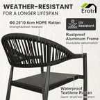 8 Pcs Stackable Patio Dining Chairs, Aluminum Rattan Outdoor Dining Chair with Arms, Woven Rope Garden Armchair Metal No Assembly for Bistro Balcony Porch Deck Yard Cafe Restaurant, Black