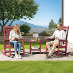 SERWALL Patio Rocking Chairs Set of 2, HDPE Outdoor Rockers for Adults, Oversized All-Weather Porch Rocking Chairs, Red