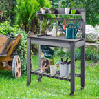 yaheetech outdoor potting bench with sink, garden table, side view