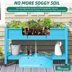 YITAHOME Raised Garden Bed HDPE, 47x18x31In Raised Flower Bed Poly-Wood Weather-Resistant Elevated Planter Box with Lockable Wheels & Storage Shelf for Vegetable Flower, Aruba Blue
