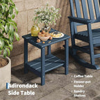HDPE Rocking Chair Outdoor Set of 2 with Side Table - Poly High Back Porch Rocker Chairs for Adults - All Weather Resistant Furniture for Patio Front Porch - Navy Blue