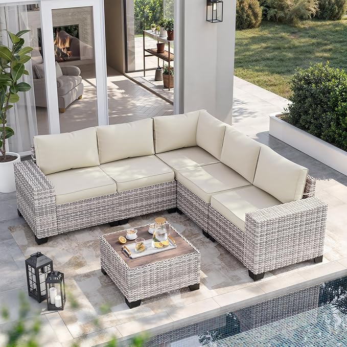 12-Piece Outdoor Patio Furniture Set Wicker Sectional Sofa Set, Patio Conversation Set with Thickened Cushions & Coffee Table for Garden, Backyard, Poolside, White