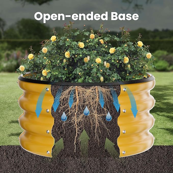 ZXZYHFTY Round Galvanized Raised Garden Bed kit,Yellow Outdoor Garden Raised Planter Box, Round Large Metal Raised Garden Beds for Vegetable 2 * 2 * 1ft 3 Pcs