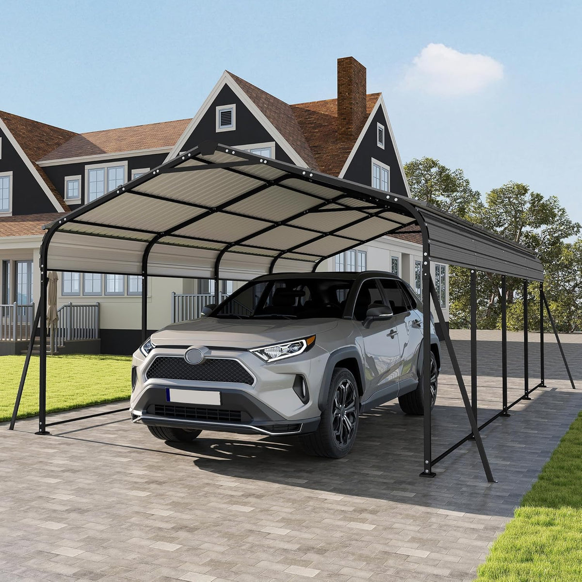 12x20 ft updated galvanized steel roof metal carport shown in use