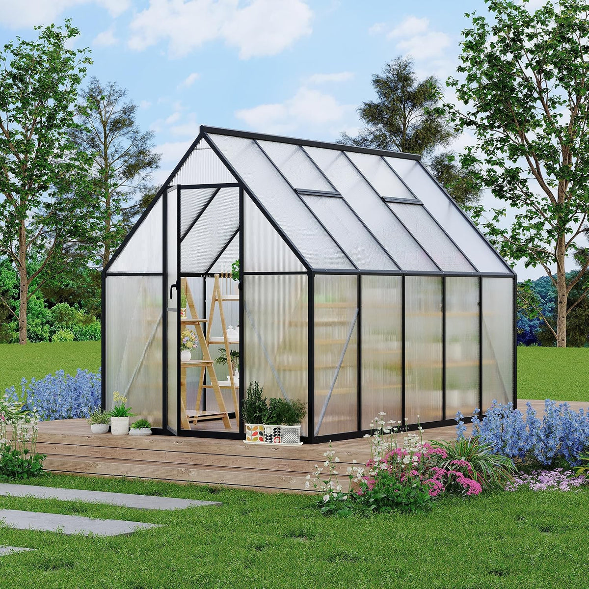 6'x9' aluminum-framed polycarbonate greenhouse, heavy duty polycarbonate greenhouse, main product view