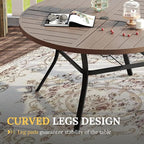 VICLLAX Round Patio Table with Adjustable Umbrella Hole for 6, All Weather Metal Outdoor Dining Table for Lawn Garden, 50" Outdoor Coffee Table, Grey Wood-Like Tabletop