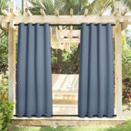 NICETOWN 2 Panels Patio Curtains Outdoor Waterproof & Windproof, Top and Bottom Wind-Break Thermal Insulated Blackout Blinds Sound Reducing Outdoor Drapes for Pergola, W52 x L95, Stone Blue