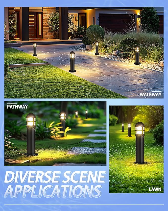 8 Pack LED Low Voltage Bollard Pathway Lights, 12V 200LM IP67 Waterproof Landscape Lighting for Garden, Driveway, Festive Outdoor Decor, 2700K Warm White