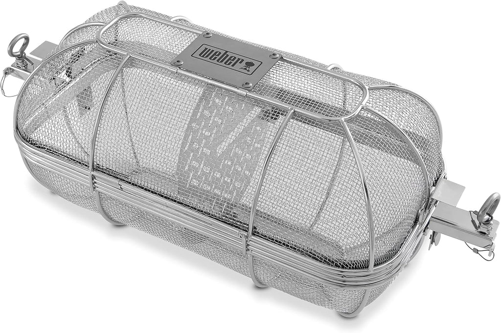 Weber Crafted® Rotisserie Crisping Basket, Stainless Steel for Gourmet Grilling | Rotisserie Basket with Removable Divider for Even Crisping, Air-Fryer Style (Rotisserie Kit Required) - Grill Accessory