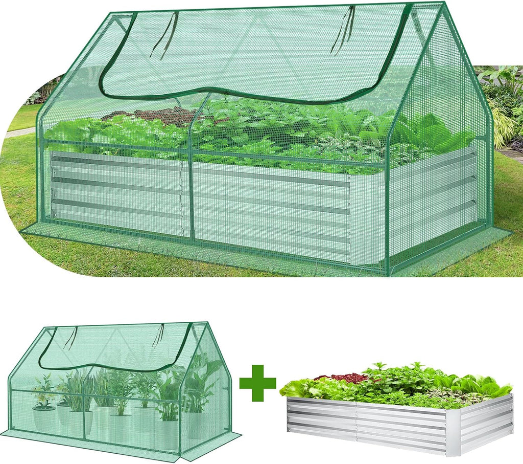 homdox 6x3x3ft galvanized raised garden bed with cover, view 9